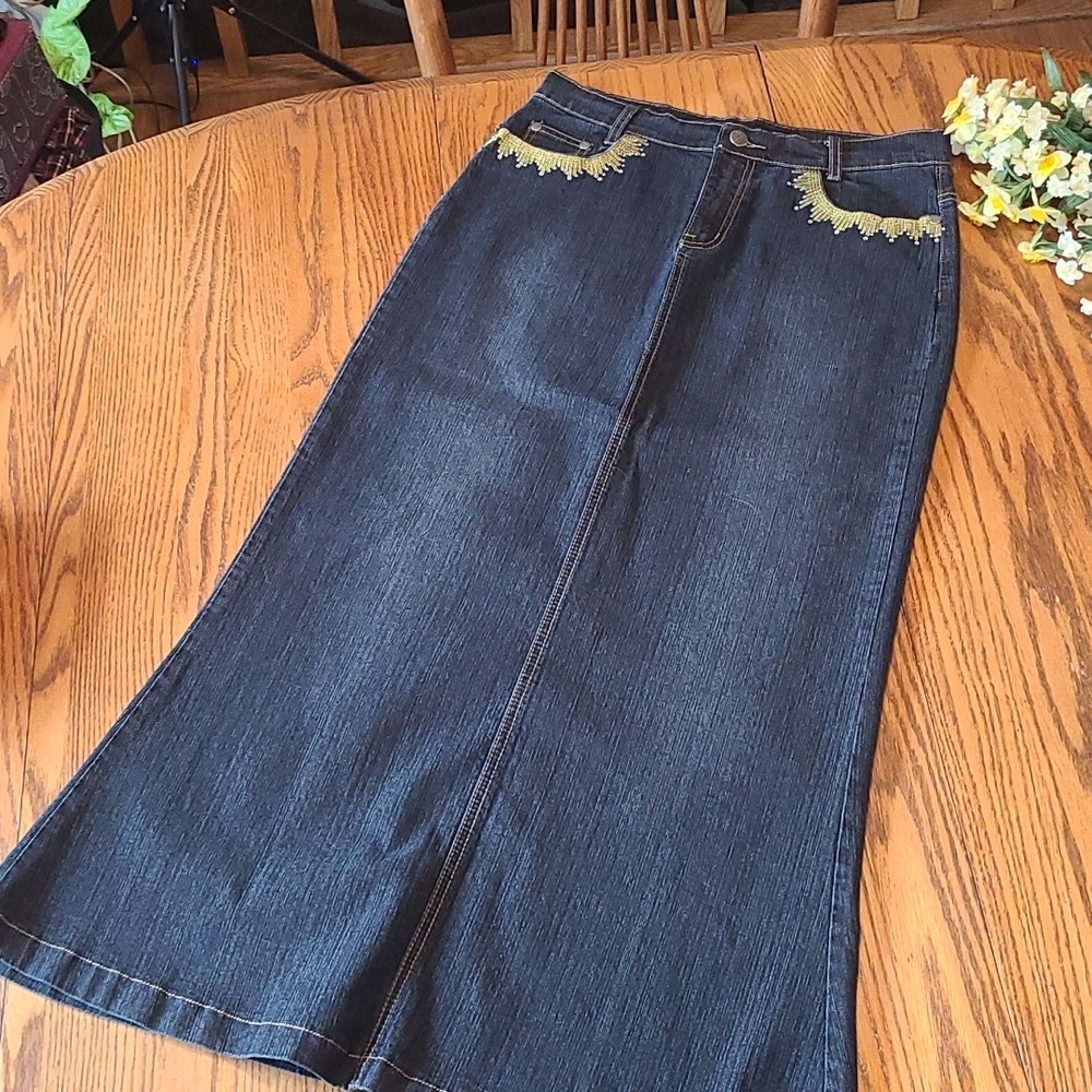Jeans D Embellished Long Denim Skirt - Size 9